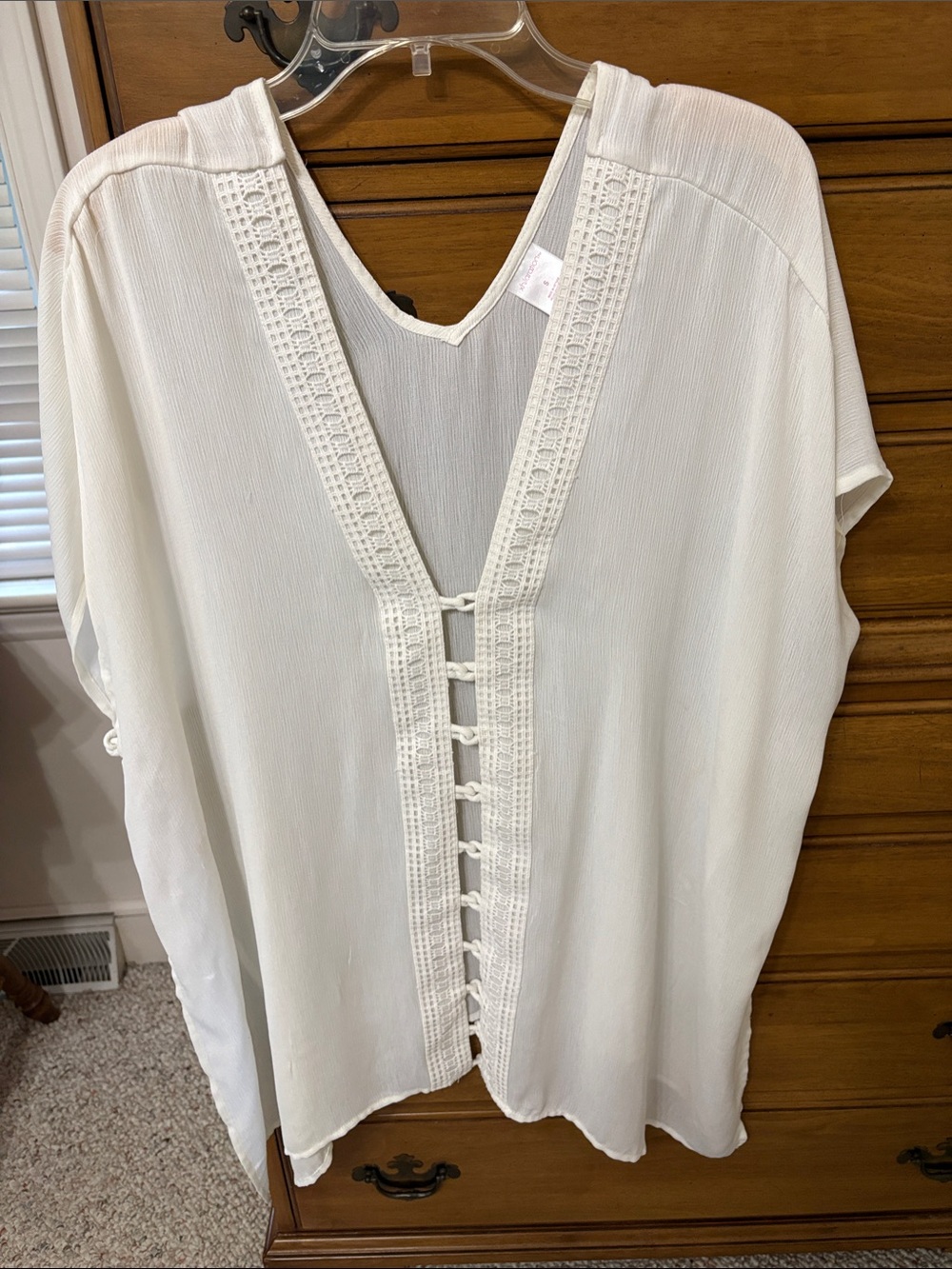 Xhilaration White Crochet-Trim V-Neck Tunic Coverup